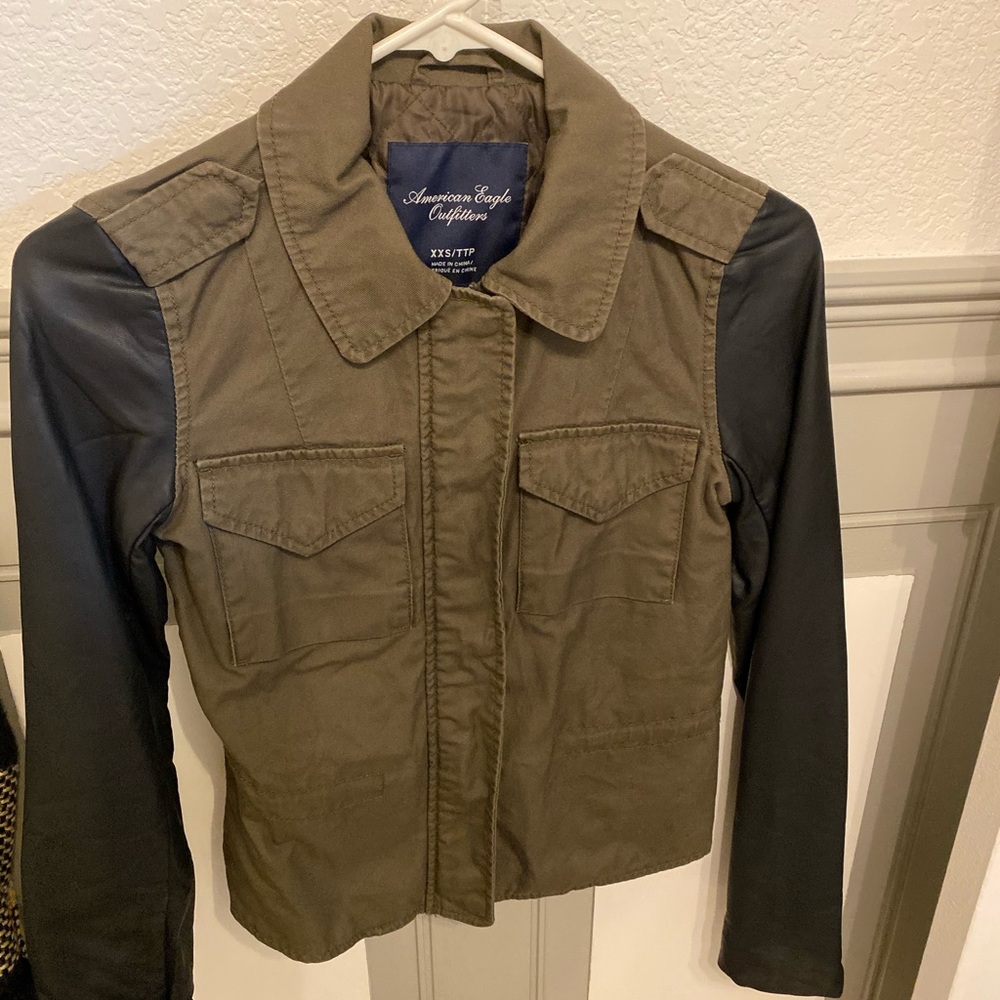American Eagle faux leather sleeve utility jacket